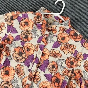 Duluth Trading Performance Shirt Womens Medium Purple Orange Floral Button Up